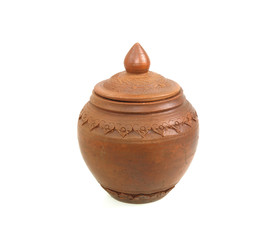 Clay pot with lid on white back