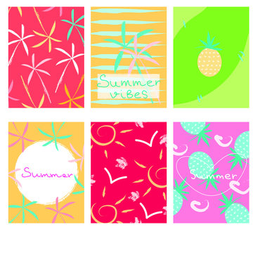 Set of hand drawn summer posters vector illustration