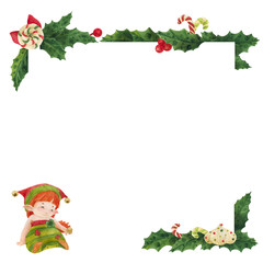Christmas greeting card with holly and princess elf with zefir ring