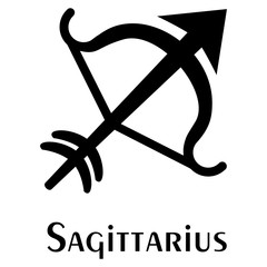 Arrow and Bow, Sign of Sagittarius. Logo. Vector silhouette image.