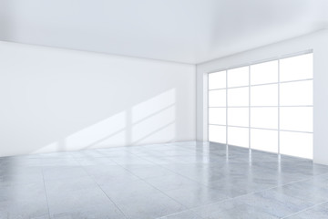 Modern Huge Concrete floor. Empty Hall Interior. 3D Rendering.