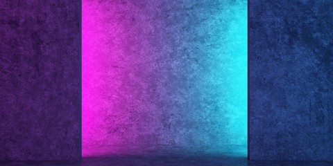 Fototapeta premium aperture in the wall with pink-blue backlight