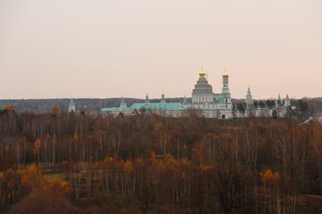 Autumn landscape with a view of the New Jerusalem Monastery in Moscow region