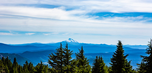 Oregon Mountains. Landscape with blue silhouettes of mountains