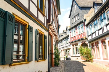 MAINZ, Germany - 21 July 2018. Old part of the town with typical picturesque buildings