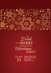 New Year holidays greeting card. Christmas holiday invitation. Ornament with snowflakes.