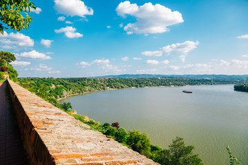 Fototapeta na wymiar Danube river panorama view from Petrovaradin Fortress in Serbia