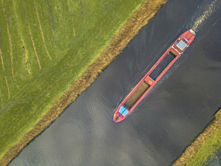 Top view inland freight ship