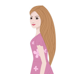 romantic girl in pink dress with long hair for your design