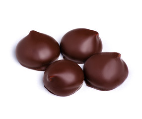Candy souffle in chocolate on white background isolation