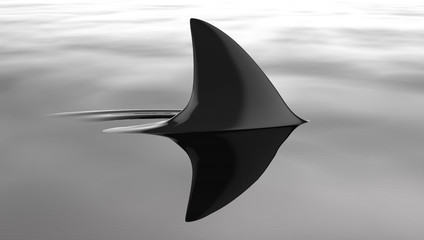 3d illustration of a scary shark swimming in a dark setting