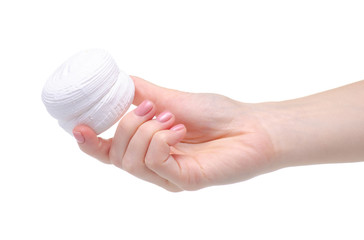 Zephyr white sweet candy in hand on white background isolation