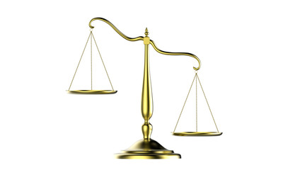 3d illustration of balance scale tipping to one side isolated on white