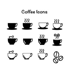 Set of back and white coffee icons.
