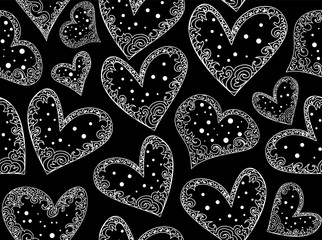 Fototapeta premium Beautiful vector valentine seamless texture with hand drawn ornamental hearts