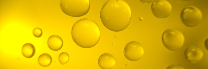 Yellow and orange bubbles, drops of oil in water, olive oil for cooking background.