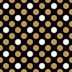 seamless background of golden and white polka dots on black