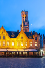 Belfort tower and Burg square at night, Bruges, Belgium