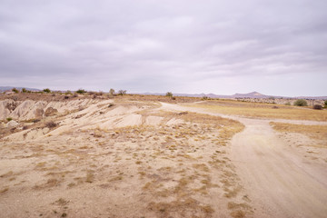 Vast desolated lands with scarce, dried up plant life.