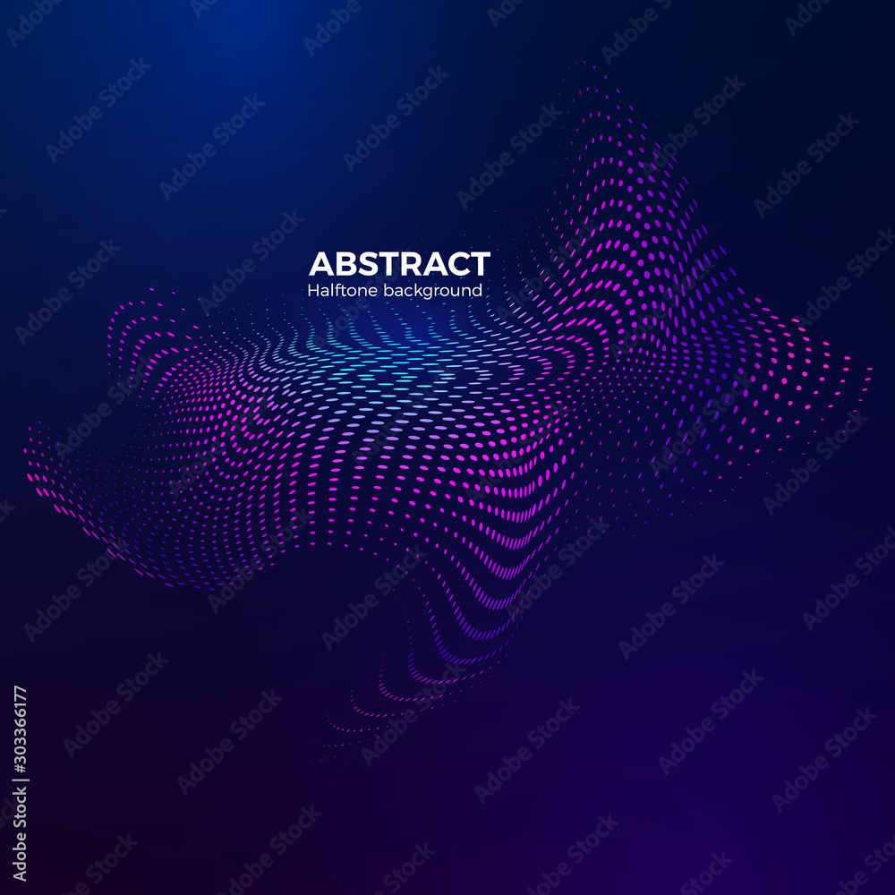 Poster abstract colorful halftone background. halftone design element motion effect. warp dots surface. vec