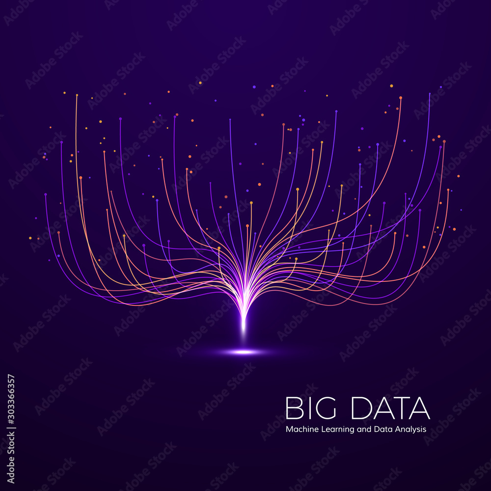Aufkleber Big Data Machine Learning and Data Analysis. Digital Technology Visualization. Dot and Connection Lines Data Flow and Processing Information. Vector