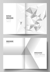 Vector layout of two A4 format modern cover mockups design templates for bifold brochure, magazine, flyer, booklet. Abstract geometric triangle design background using triangular style patterns.