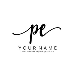 Handwriting P E PE initial logo template vector