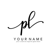 Handwriting P L PL initial logo template vector