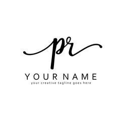 Handwriting P R PR initial logo template vector