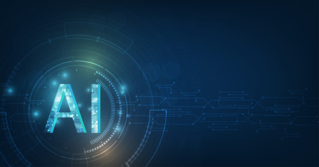 Fototapeta premium Abstract futuristic digital and technology on dark blue color background. AI(Artificial Intelligence) wording with the circuit design.
