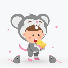 Obraz na płótnie Canvas Cute Baby Rat Character Vector - Eat