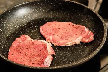 Cooking pork meat steak