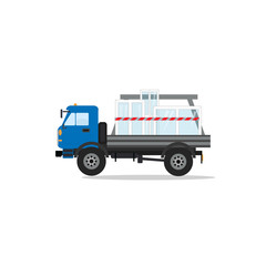 Vector  ftruck delivery with tplastic window isolated on white background. Delivery of goods, parcels, concept.