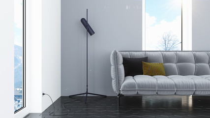 Modern design living room interior with beautiful view . 3D rendering