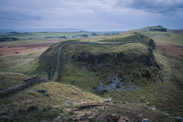 Fototapeta na wymiar Hadrian' Wall, Northumberland. One of the last stops walking the Pennine Way.
