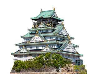 Osaka castle isolated white background with clipping path, most visited place in Osaka, Japan