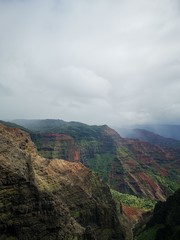 waimea canyon kauai hawaii landscape with mountains and clouds
