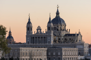 Fototapeta na wymiar Royal Palace and Almudena Cathedral in City of Madrid
