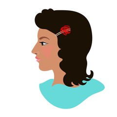 portrait of a brunette in profile on a white background