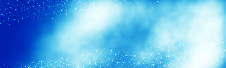 Futuristic blue digital communication network and technology banner background. Abstract panorama background design.