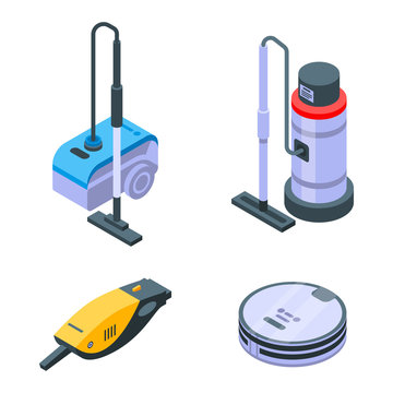 Vacuum cleaner icons set. Isometric set of vacuum cleaner vector icons for web design isolated on white background