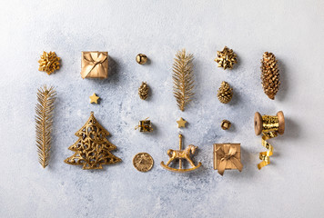 Christmas or New Year composition in gold color .