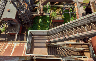 Industrial factory in Duisburg, Germany. Public park Landschaftspark, landmark and tourist attraction.