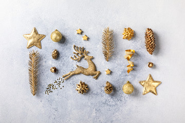 Christmas or New Year composition in gold color .