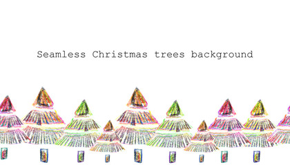 Christmas pencil horizontal seamless banner with trees.green pine trees. Christmas and New Year horizontal seamless pattern