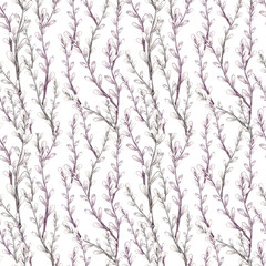 Beautiful seamless pattern in pencil style - branches on a white background - winter concept, christmas