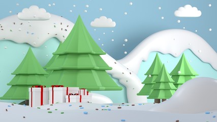 Obraz na płótnie Canvas 3d render christmas image of snow scenes background with copy space.