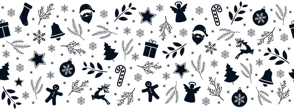 Christmas icon elements border decoration card pattern white background.