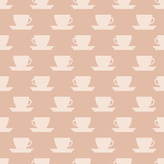 Seamless coffee cup pattern on beige background