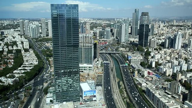 Top view of tel Aviv, Ayalon highway and Ramat Gan district, Israel